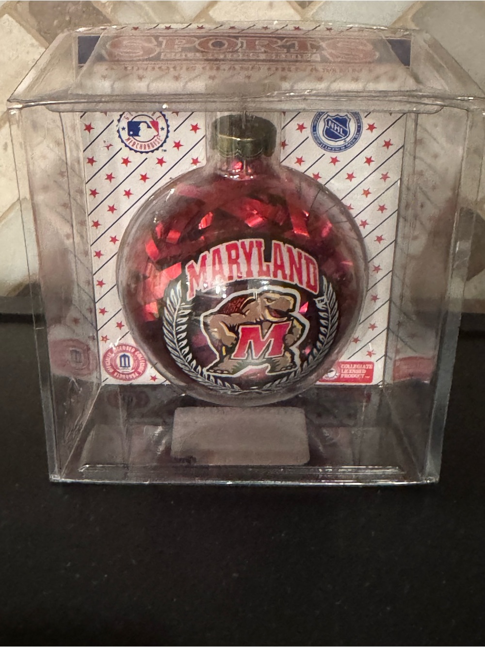 NEW IN BOX!! Maryland Terrapins Red Glass Holiday Ornament